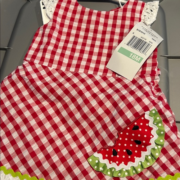 Girls 18 month new nwt watermelon Gigham seersucker casual dress bloomers - Picture 2 of 4